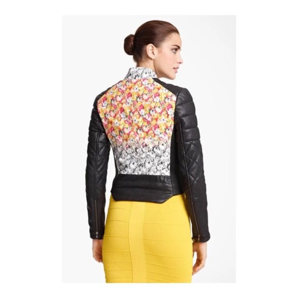 Yigal Azrouel Designer Collector's Item Leather Floral Ikat Biker Jacket, Size 8 - Picture 5 of 8